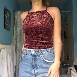 Garage Maroon Velvet Crop Tank